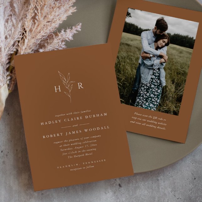 Convites Casamento de Foto do Código QR do Monograma Simple (Criador carregado)