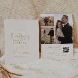 Convites Casamento de Foto do Código QR Dourado do Modern C