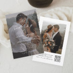 Convites Casamento de Foto do Código QR Elegante<br><div class="desc">Convite de casamento de fotos QR elegante com detalhes de caligrafia de script elegante e sobreposição de texto clássico em uma foto vertical de retrato na frente. A parte de trás tem uma foto de sangria de cheio e detalhes de RSVP. Clique no botão editar para personalizar este design.</div>