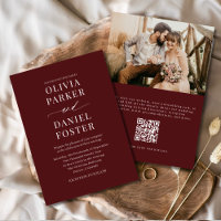 Casamento de Foto do Código QR Elegante Burgundy