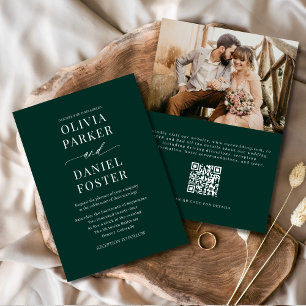 Convites Casamento de Foto do Código QR Elegante Emerald Gr