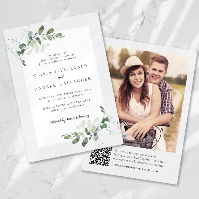 Convites Casamento de Foto do Código QR Eucalyptus (Criador carregado)