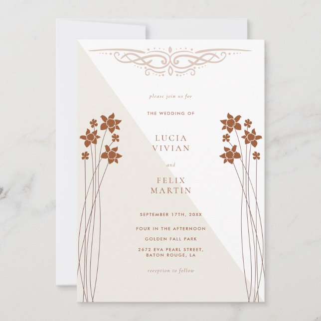 Convites Casamento de Foto do Código QR Floral Floral do ou (Frente)