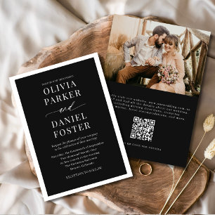 Convites Casamento de Foto do Código QR Preto Clássico Eleg