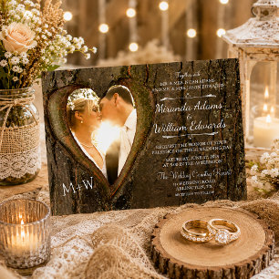 Convites Casamento de Foto do Coração da Árvore de Madeira 