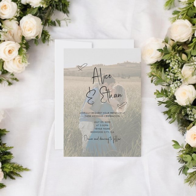 Convites Casamento de Foto do Coração de Assinatura Script (Criador carregado)