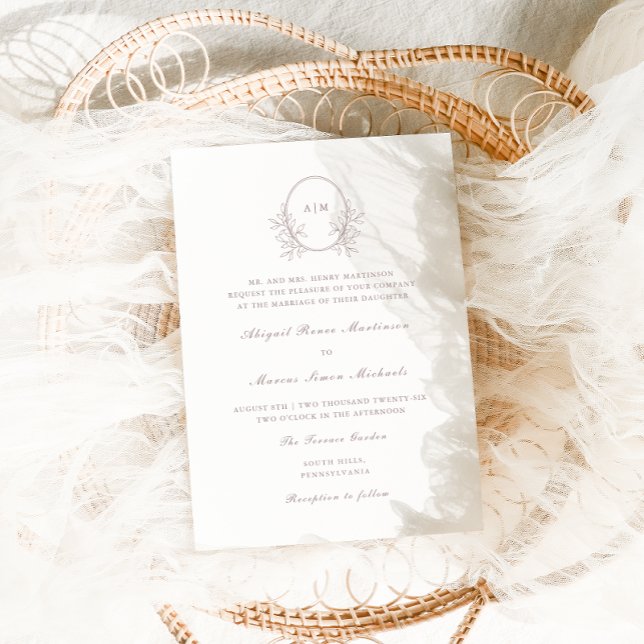 Convites Casamento de Foto do Elegante Taupe Monograma QR R (Criador carregado)