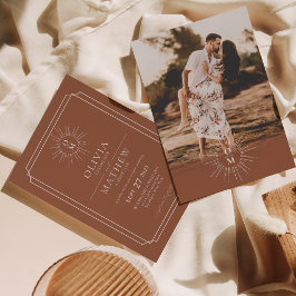 Convites Casamento de Foto do Meio século Terracotta 70s Mo