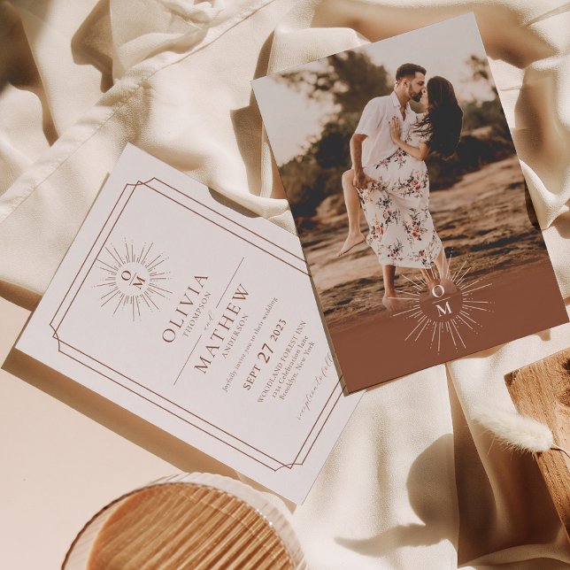 Convites Casamento de Foto do Meio século Terracotta 70s Mo (Criador carregado)