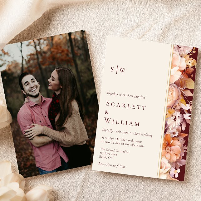 Convites Casamento de Foto do Monograma Moderno de Autumn B (Criador carregado)