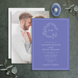 Convites Casamento de Foto do Periwinkle Leafy Crest Monogr