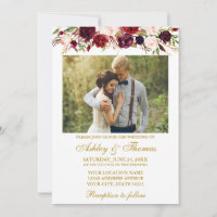 Casamento de Foto Dourada Floral de Burgundy Water