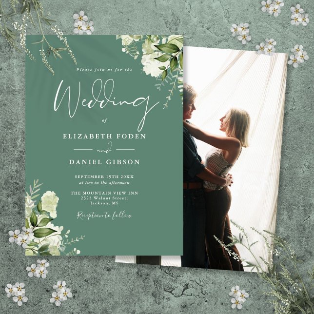 Convites Casamento de Foto Elegante Floral Verde Eucalyptus (Eucalyptus Green Floral Elegant Photo Wedding Invitation)
