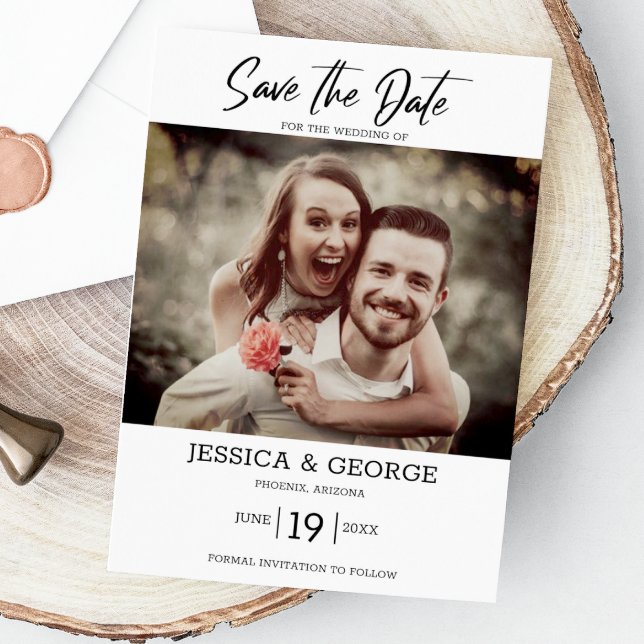 Convites Casamento de Foto Elegante Simples Salve a Data (Capture elegance with our stylish Save the Date, setting the tone for your unforgettable day!)