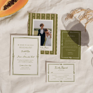 Convites Casamento de Foto Elegante Tuscano Verde Oliva