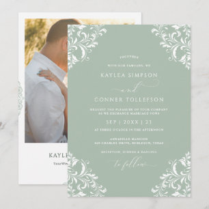 Convites Casamento de Foto Elegante Verde Sage Vintage Luz