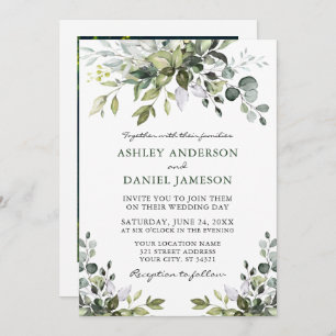 Convites Casamento de Foto Elegante Watercolor Greenery