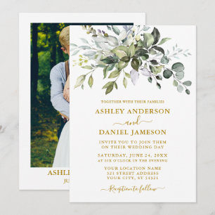 Convites Casamento de Foto Elegante Watercolor Greenery Dou