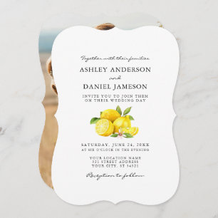 Convites Casamento de Foto em Aquarela Lemons Greenery
