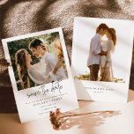 Convites Casamento de Foto em Caligrafia Elegante Salve a D<br><div class="desc">Para mais opções de texto de convite,  consulte a coleção completa e elegante de caligrafia: https://www.zazzle.com/collections/whimsical_elegant_calligraphy-119723660555986269?rf=238296117664346256 Este design mede 5 x 7 polegadas/ 12, 7 x 17, 8 cm e é perfeito para convites de casamento. Adicione um rsvp correspondente para completar sua aparência</div>