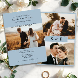 Convites Casamento de Foto em Poeira Azul com Grafia Elegan