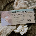Convites Casamento de Foto em Praia de Embarque<br><div class="desc">Convite de casamento de destino de embarque com uma foto do casal feliz,  um fundo de praia oceânica,  dois corações amorosos na costa,  suas iniciais,  um avião e um modelo de casamento personalizado.</div>
