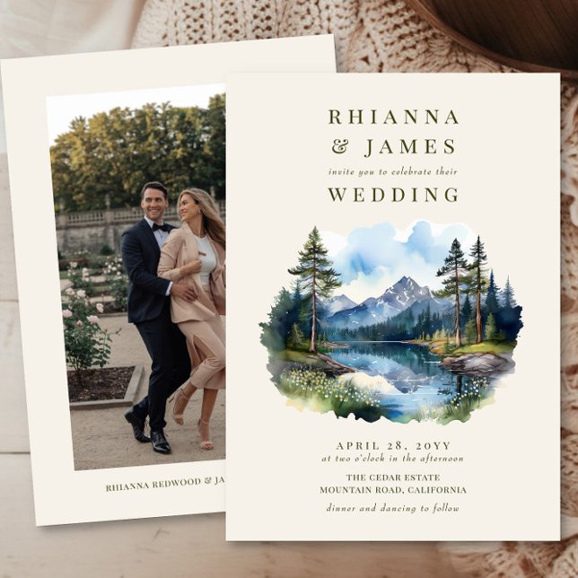 Convites Casamento de Foto em Watercolor Country Lake (Wedding invitation with photo  from the Country Lake wedding collection by Darling & May)