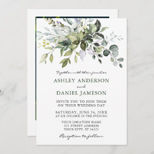 Convites Casamento de Foto em Watercolor Greenery