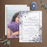 Convites Casamento de Foto Eucalyptus Greenery, Lavanda rus<br><div class="desc">Crie o convite perfeito para o casamento com este lindo design de aquarela com lavanda e eucalipto verde design, com tipografia com letras de mão, sua foto de noivado favorita no verso, e um fundo de mármore falso carrera. Muito obrigado por apoiar a nossa pequena empresa, que apreciamos muito! Estamos...</div>