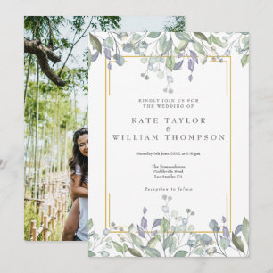 Convites Casamento de Foto Floral Aquarela Verde