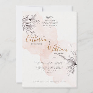 Convites Casamento de Foto Floral Cinza Rosa Pêssego