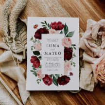 Casamento de Foto Floral de Borgonha e Blush Water