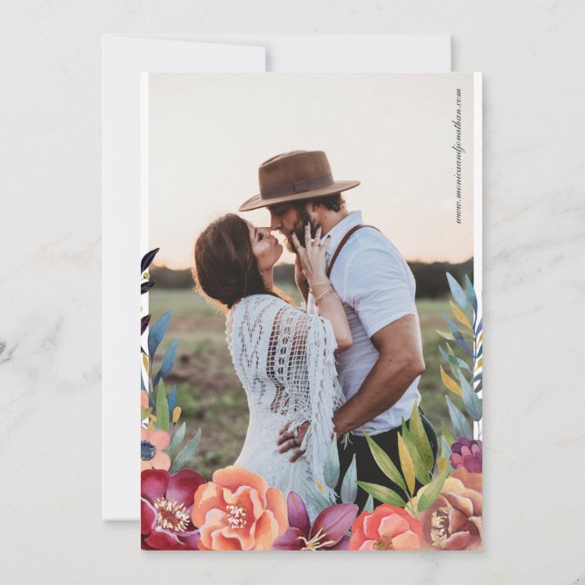 Convites Casamento de Foto Floral de Elegante Burgundy & Pl (Verso)