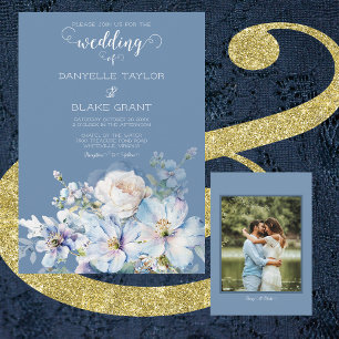 Convites Casamento De Foto Floral De Fé Azul De Fôrma Molha
