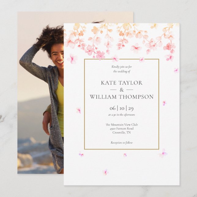 Convites Casamento de Foto Floral de Flor de Pessegueiro (Frente/Verso)