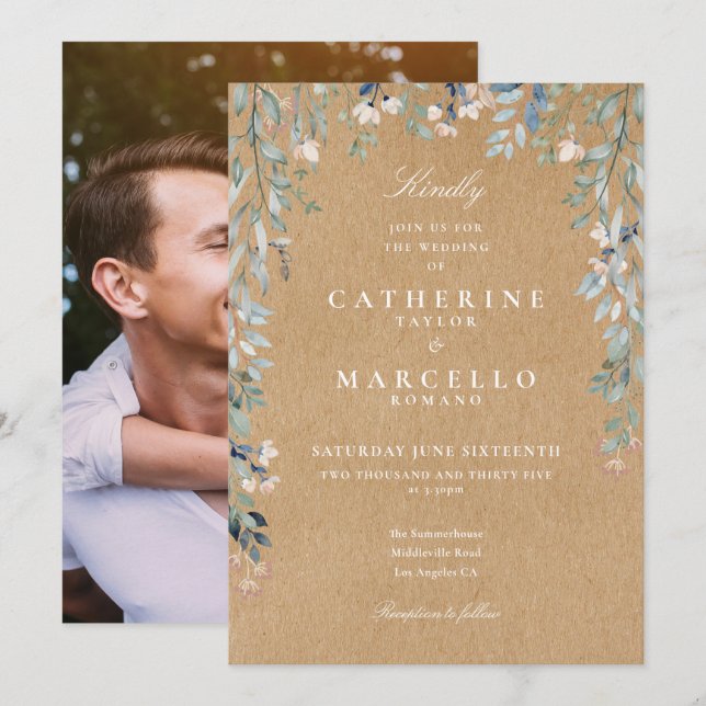 Convites Casamento de Foto Floral de Flores Silvestres Rust (Frente/Verso)
