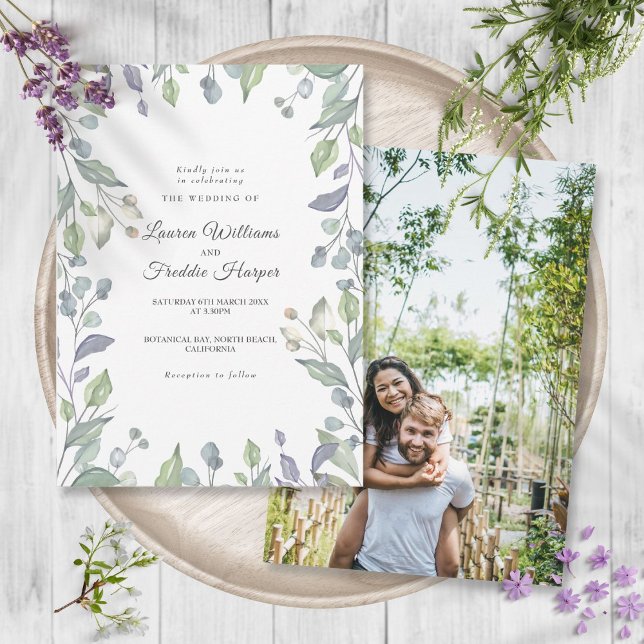 Convites Casamento de Foto Floral de Lilac Watercolor (Lilac Watercolor Floral Photo Wedding Invitation)