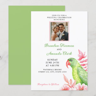 Convites Casamento de Foto Floral de Papagaio Verde Waterco