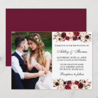 Casamento de Foto Floral de Watercolor Burgundy