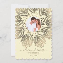 Convites Casamento de Foto Floral Dourada Chic Elgant Cream