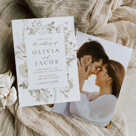 Convites Casamento de Foto Floral Elegante Vintage