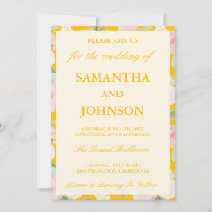 Convites Casamento de Foto Floral em Marfim Vintage Amarelo