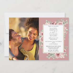 Convites Casamento de Foto Floral em Rose Dourado Desbotado