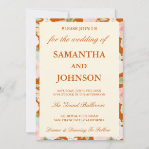 Convites Casamento de Foto Floral Laranja Queimada Vintage
