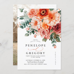 Convites Casamento de Foto Floral Laranja Verona Sunset Bri