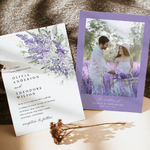 Convites Casamento de Foto Floral Lavanda & Verde Salvia