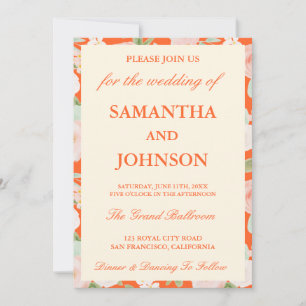 Convites Casamento de Foto Floral Marfim Vintage Laranja Mo