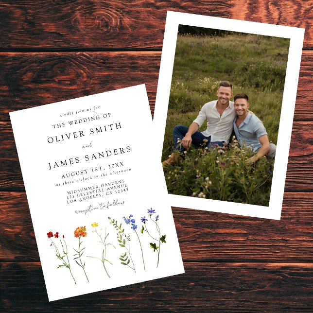 Convites Casamento de Foto Floral Mínimo de Orgulho gay de  (Criador carregado)