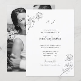 Convites Casamento de Foto Floral Moder Drawn