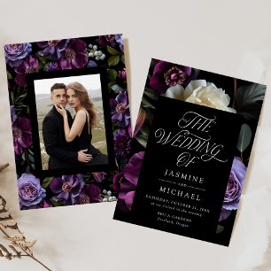 Convites Casamento de Foto Floral Moody Gothic Purple